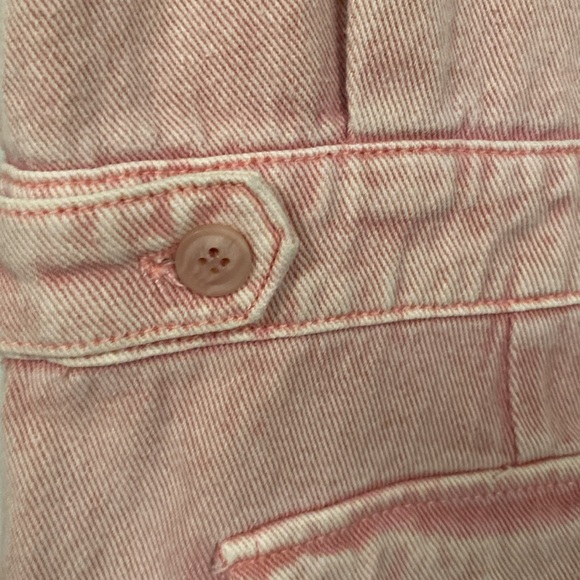 Spool 72 distressed pink denim jean jumpsuit overalls size small Petite - Picture 11 of 12